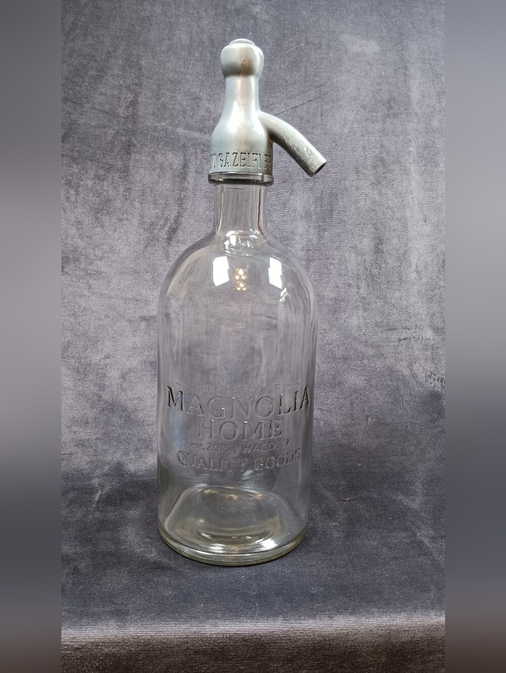 Magnolia Home Clear Glass Seltzer Beverage Siphon with Silver Metal Spout